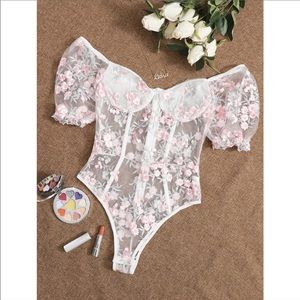 SHEIN flower mesh bustier bodysuit medium